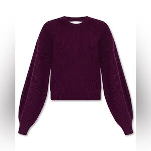Helmut Lang Merino Wool Woven Puff Sleeved Burgundy Sweater— Womens XS